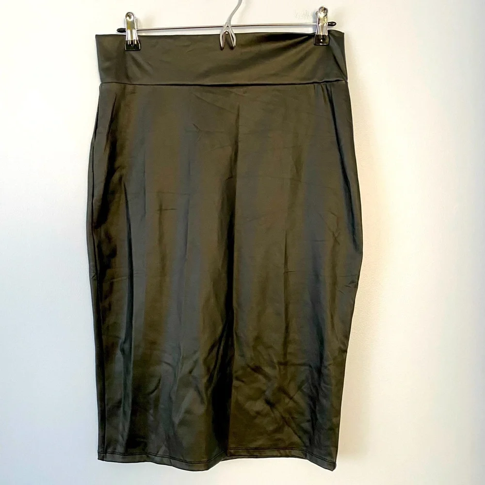NWT Simlu Size Large Pencil Skirt Faux Leather Black Skirt